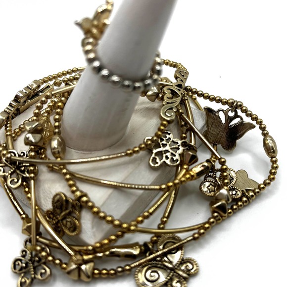 Gold Tone Butterfly Stretch Bracelets (6) & Ring - Picture 2 of 4